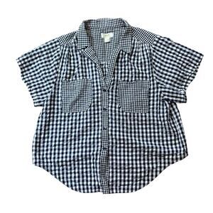 Anthro x Maeva Gingham Check Short Sleeve Tie Front Button Up Blue & White XL